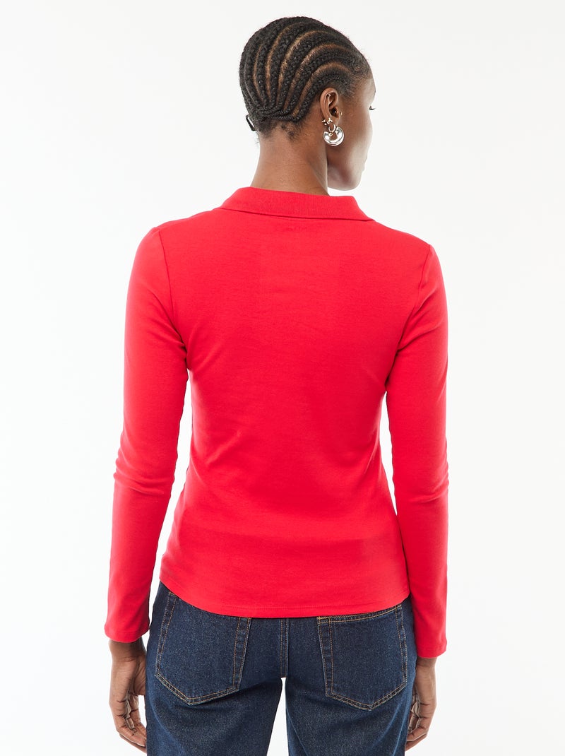 T-shirt a maniche lunghe con colletto polo Rosso - Kiabi
