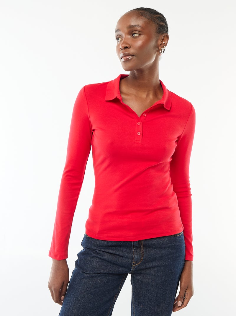 T-shirt a maniche lunghe con colletto polo Rosso - Kiabi