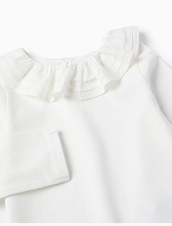 T-shirt a maniche lunghe con collo a volant