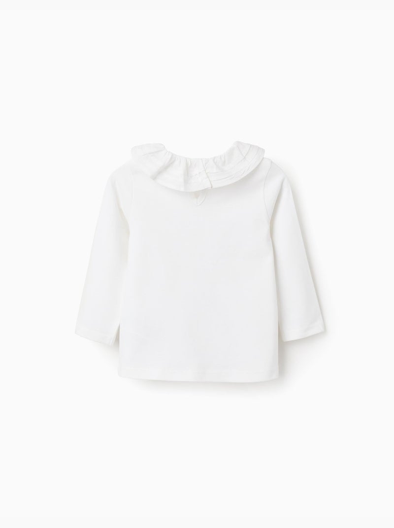T-shirt a maniche lunghe con collo a volant Bianco - Kiabi