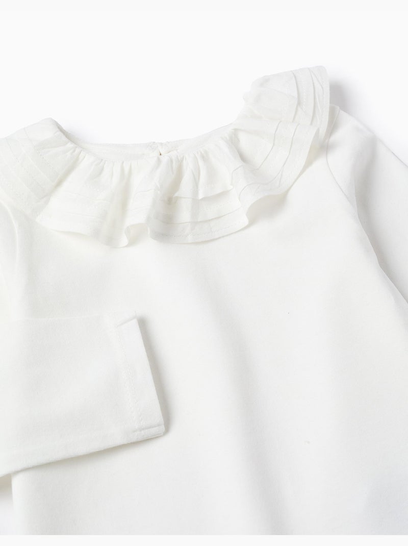 T-shirt a maniche lunghe con collo a volant Bianco - Kiabi