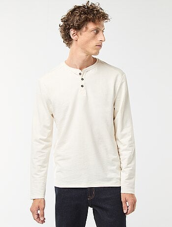 T-shirt a maniche lunghe con collo serafino