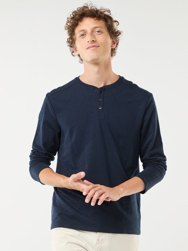 T-shirt a maniche lunghe con collo serafino blu - Kiabi