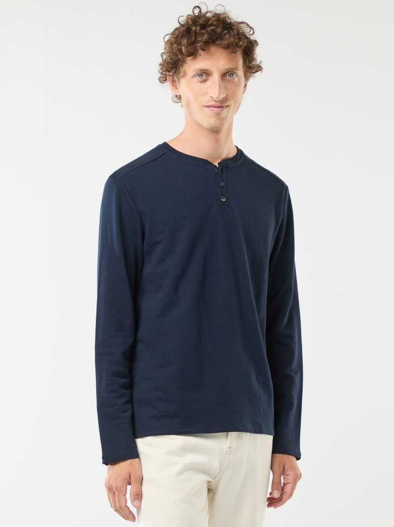 T-shirt a maniche lunghe con collo serafino blu - Kiabi