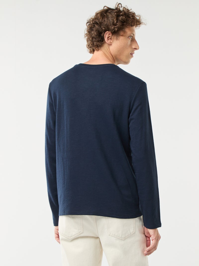 T-shirt a maniche lunghe con collo serafino blu - Kiabi