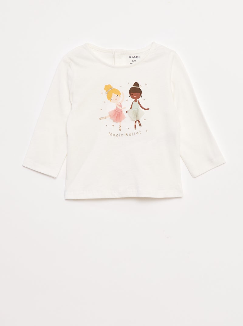 T-shirt a maniche lunghe con decorazione sul davanti Bianco - Kiabi