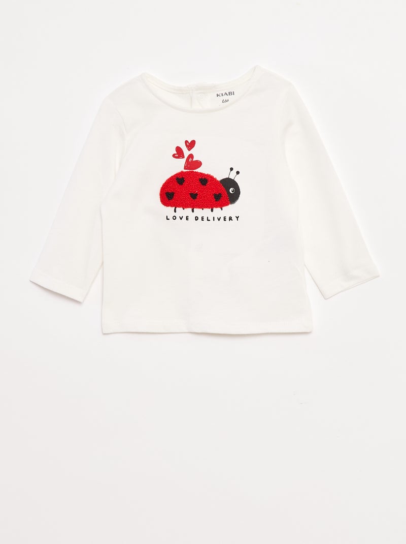 T-shirt a maniche lunghe con decorazione sul davanti Bianco - Kiabi