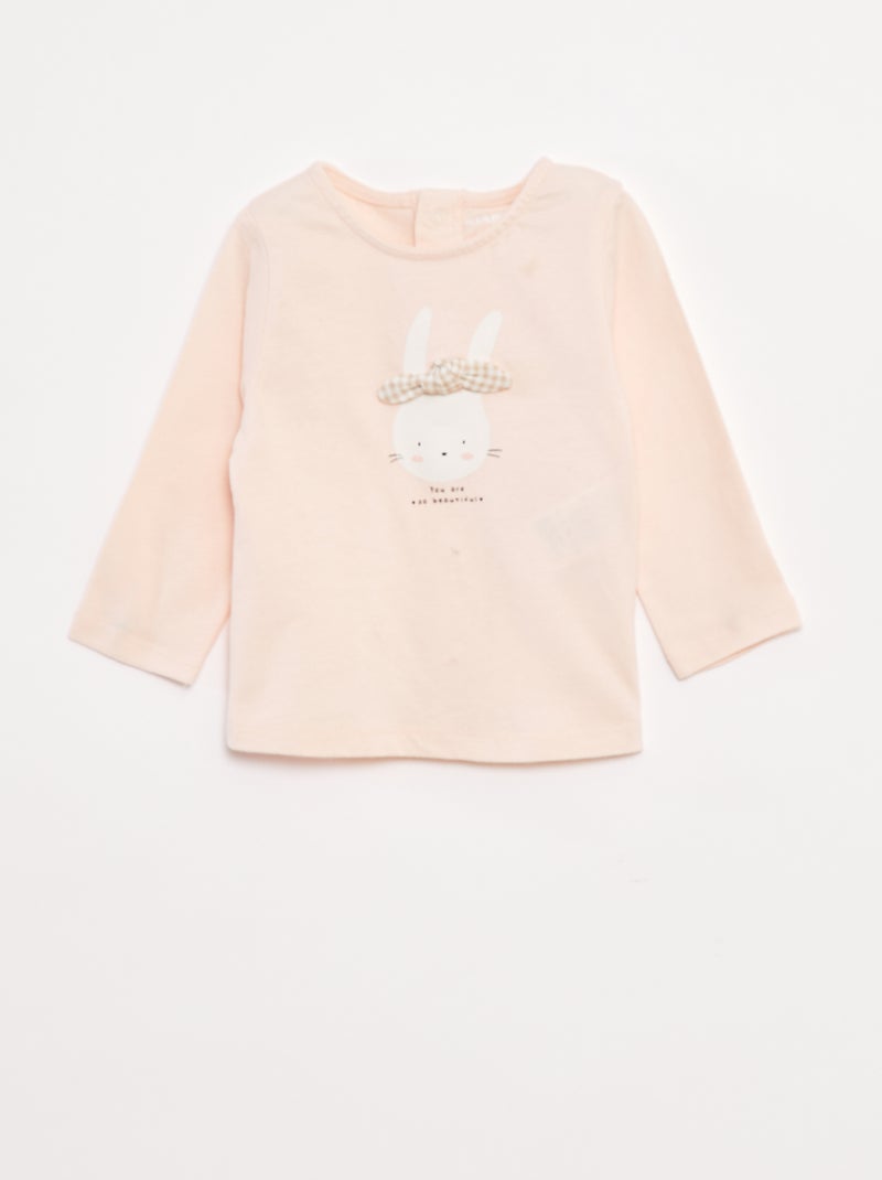 T-shirt a maniche lunghe con decorazione sul davanti Rosa - Kiabi