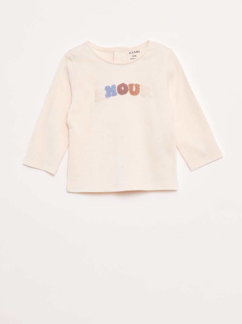 T-shirt a maniche lunghe con decorazione sul davanti Rosa - Kiabi