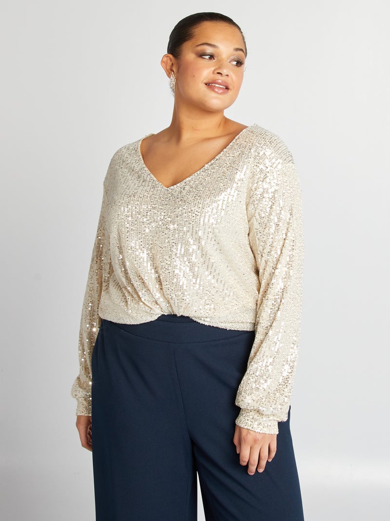 T-shirt a maniche lunghe con paillettes GIALLO - Kiabi