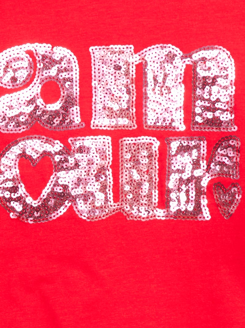 T-shirt a maniche lunghe con paillettes Rosso - Kiabi
