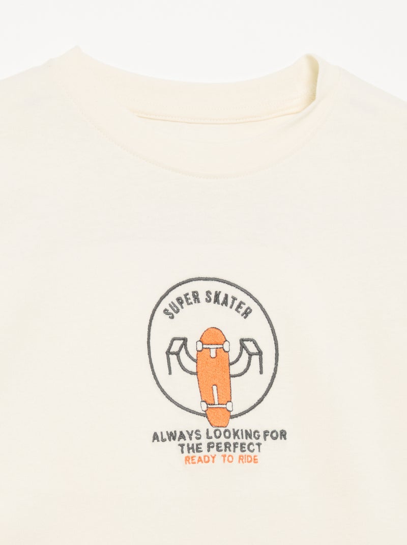 T-shirt a maniche lunghe con patch davanti e dietro Bianco - Kiabi
