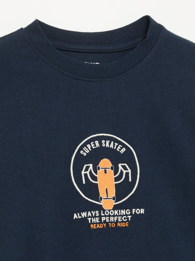 T-shirt a maniche lunghe con patch davanti e dietro Blu Marino - Kiabi