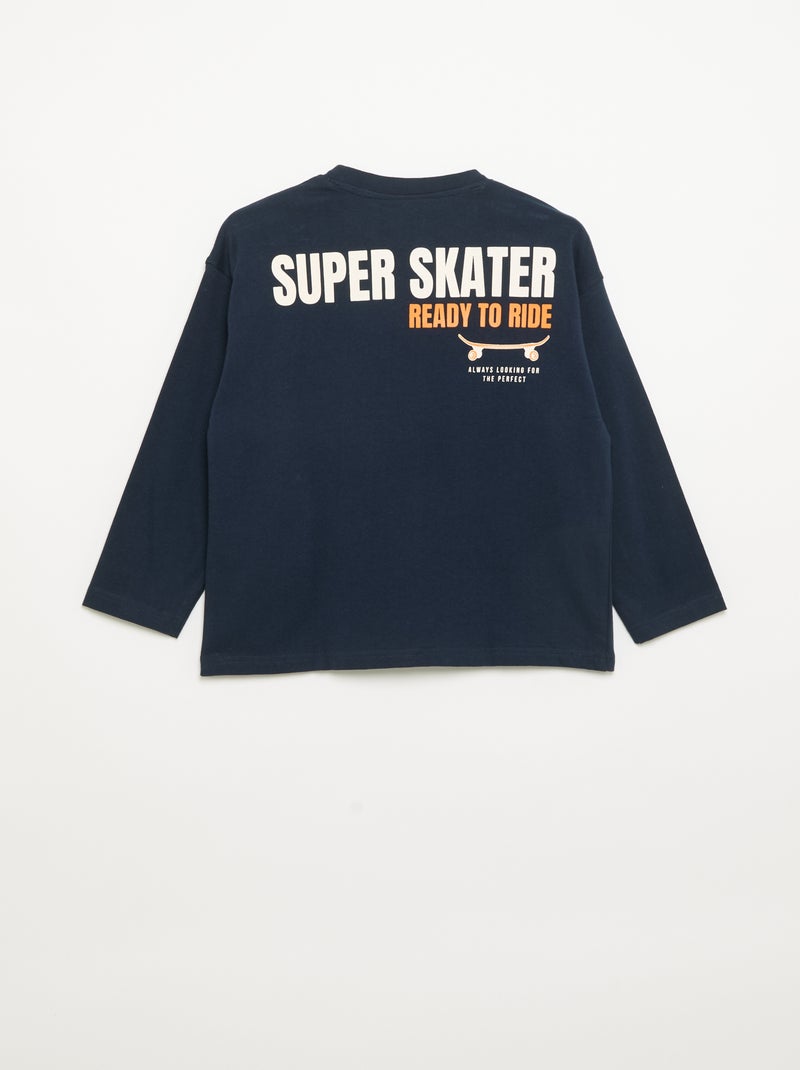 T-shirt a maniche lunghe con patch davanti e dietro Blu Marino - Kiabi