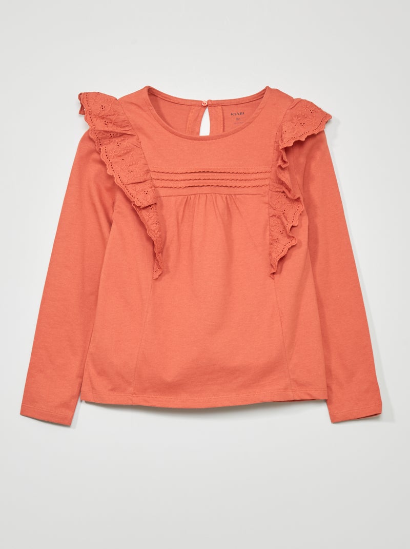 T-shirt a maniche lunghe con ricamo ROSSO - Kiabi