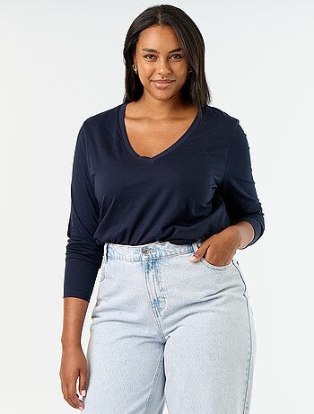 T-shirt a maniche lunghe con scollo a V