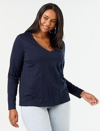 T-shirt a maniche lunghe con scollo a V
