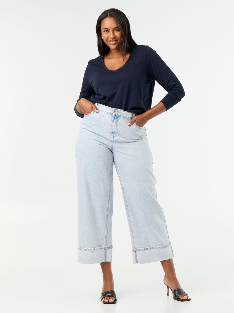 T-shirt a maniche lunghe con scollo a V Blu - Kiabi
