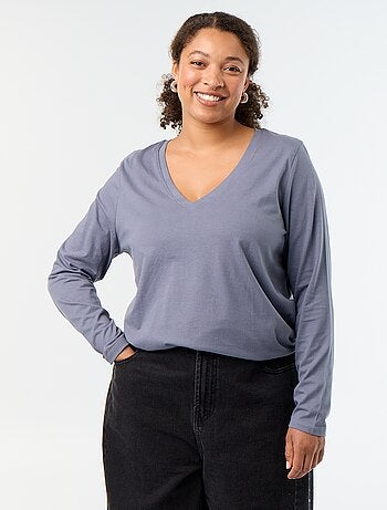 T-shirt a maniche lunghe con scollo a V