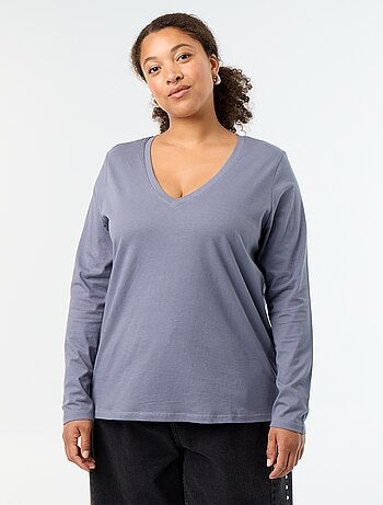 T-shirt a maniche lunghe con scollo a V