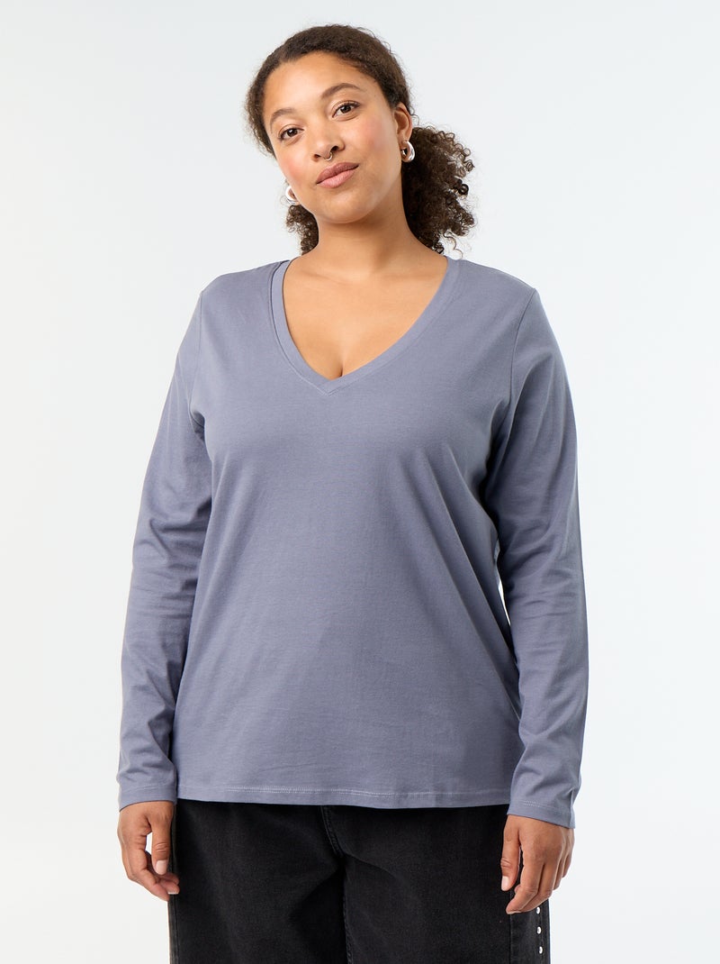 T-shirt a maniche lunghe con scollo a V Grigio - Kiabi