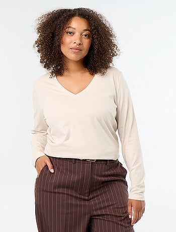 T-shirt a maniche lunghe con scollo a V