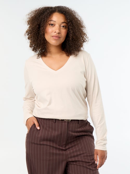 T-shirt a maniche lunghe con scollo a V - Kiabi