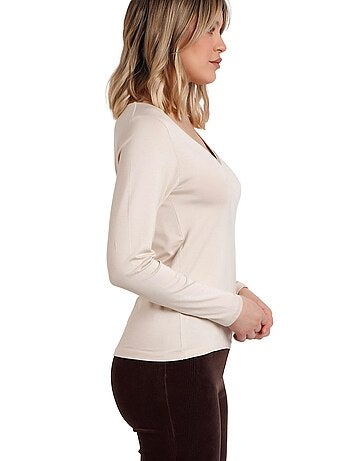 T-shirt a maniche lunghe con scollo a V in raso da donna ADMAS