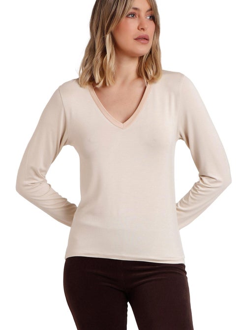 T-shirt a maniche lunghe con scollo a V in raso da donna ADMAS - Kiabi