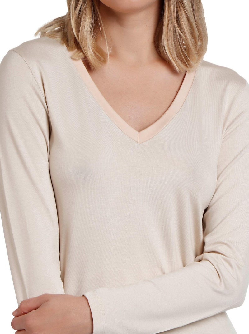 T-shirt a maniche lunghe con scollo a V in raso da donna ADMAS Ecru - Kiabi