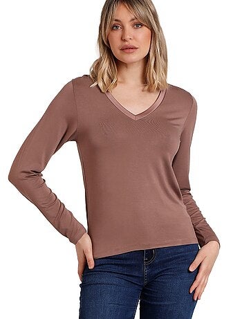 T-shirt a maniche lunghe con scollo a V in raso da donna ADMAS