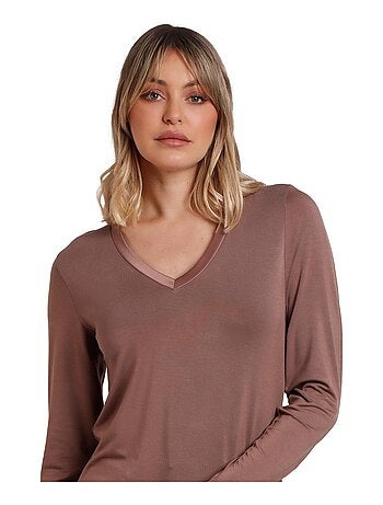 T-shirt a maniche lunghe con scollo a V in raso da donna ADMAS