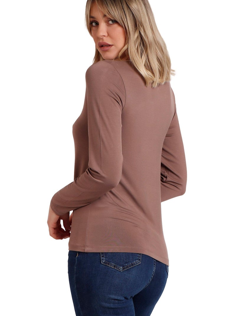 T-shirt a maniche lunghe con scollo a V in raso da donna ADMAS Marrone - Kiabi
