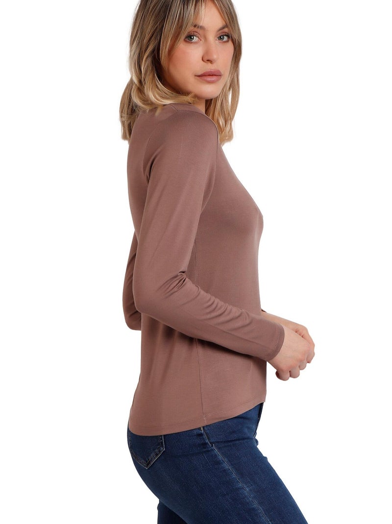 T-shirt a maniche lunghe con scollo a V in raso da donna ADMAS Marrone - Kiabi