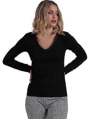 T-shirt a maniche lunghe con scollo a V in raso da donna ADMAS