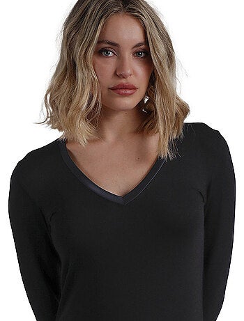 T-shirt a maniche lunghe con scollo a V in raso da donna ADMAS