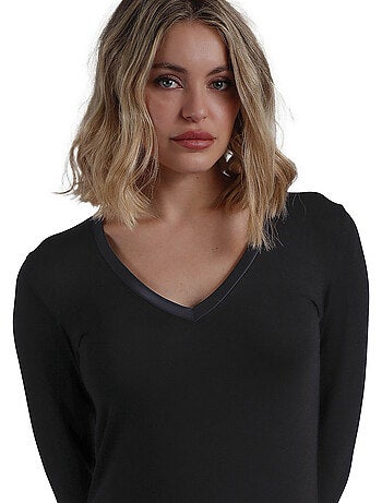 T-shirt a maniche lunghe con scollo a V in raso da donna ADMAS