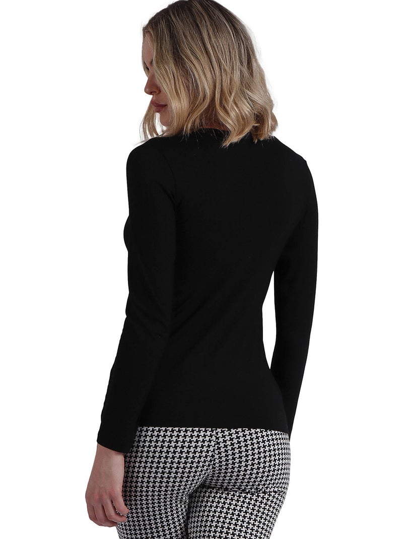 T-shirt a maniche lunghe con scollo a V in raso da donna ADMAS Nero - Kiabi