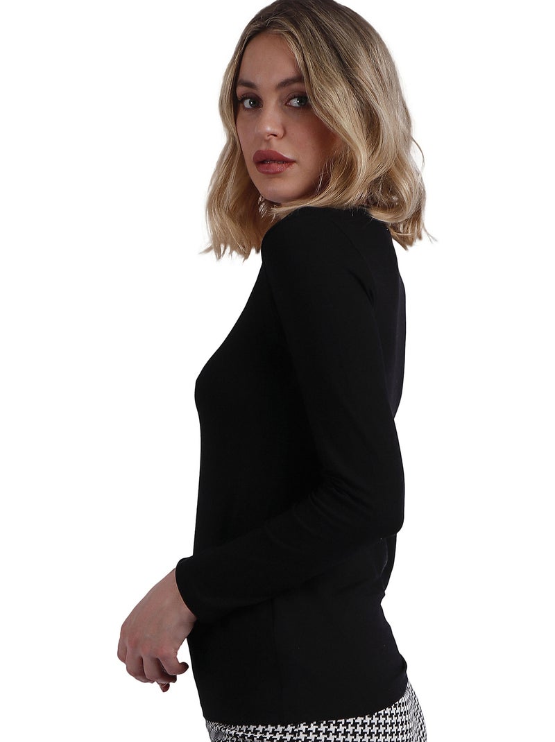 T-shirt a maniche lunghe con scollo a V in raso da donna ADMAS Nero - Kiabi