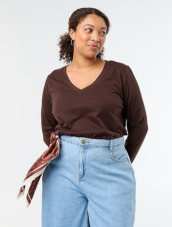 T-shirt a maniche lunghe con scollo a V