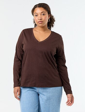 T-shirt a maniche lunghe con scollo a V