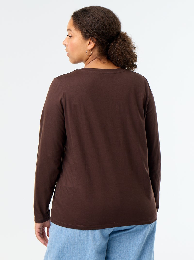 T-shirt a maniche lunghe con scollo a V Marrone - Kiabi