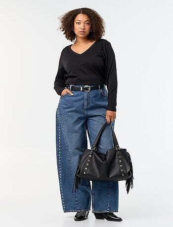 T-shirt a maniche lunghe con scollo a V