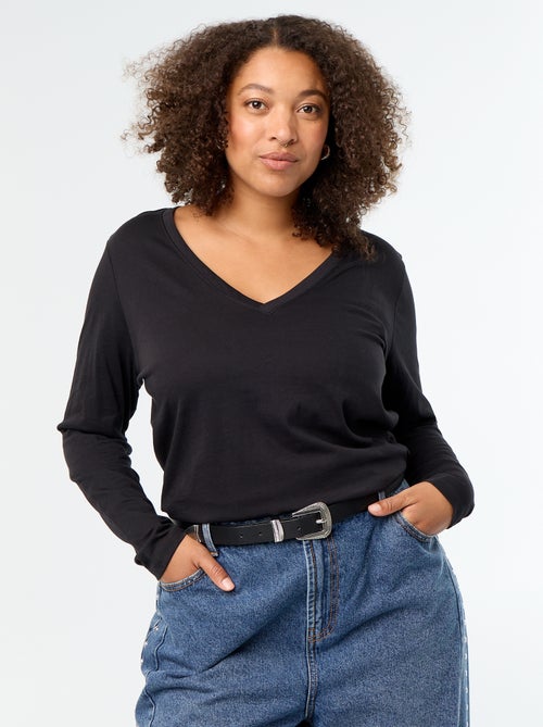 T-shirt a maniche lunghe con scollo a V - Kiabi
