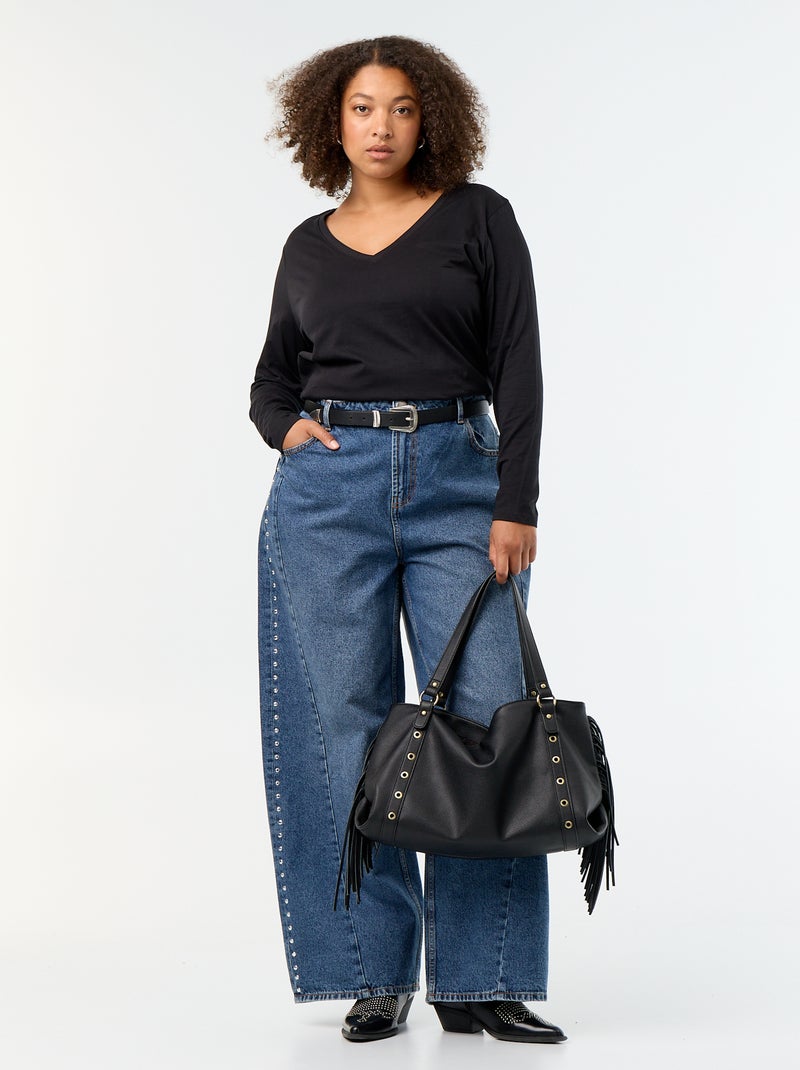 T-shirt a maniche lunghe con scollo a V Nero - Kiabi