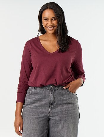 T-shirt a maniche lunghe con scollo a V