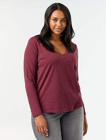T-shirt a maniche lunghe con scollo a V