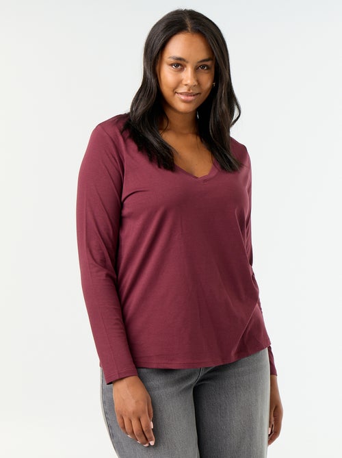 T-shirt a maniche lunghe con scollo a V - Kiabi T-shirt a maniche lunghe con scollo a V - Kiabi