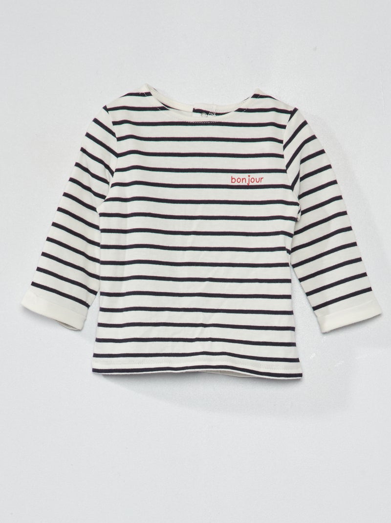 T-shirt a maniche lunghe con stampa a righe blu - Kiabi
