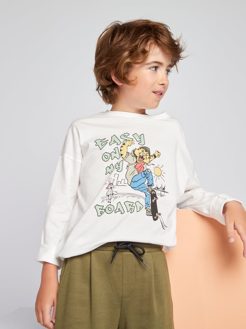 T-shirt a maniche lunghe con stampa Bianco - Kiabi